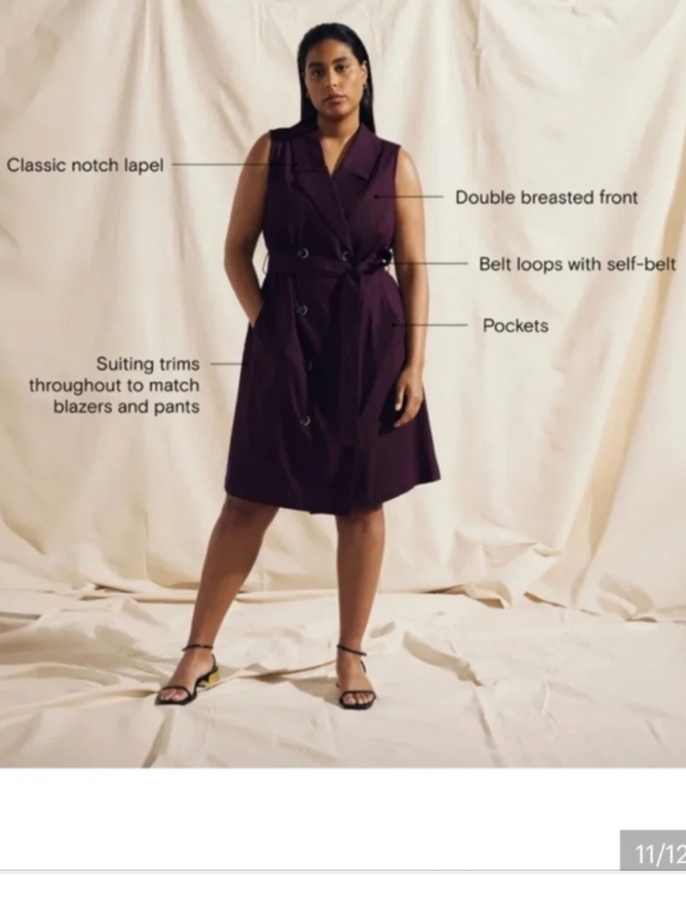 NWT Universal Standard Sleeveless Double-Breasted Plum Shift Linen Dress 2X